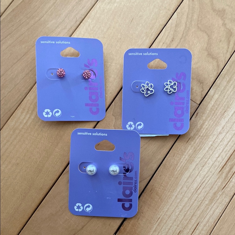 Claire's Earrings Set - Pink, Silver, White new